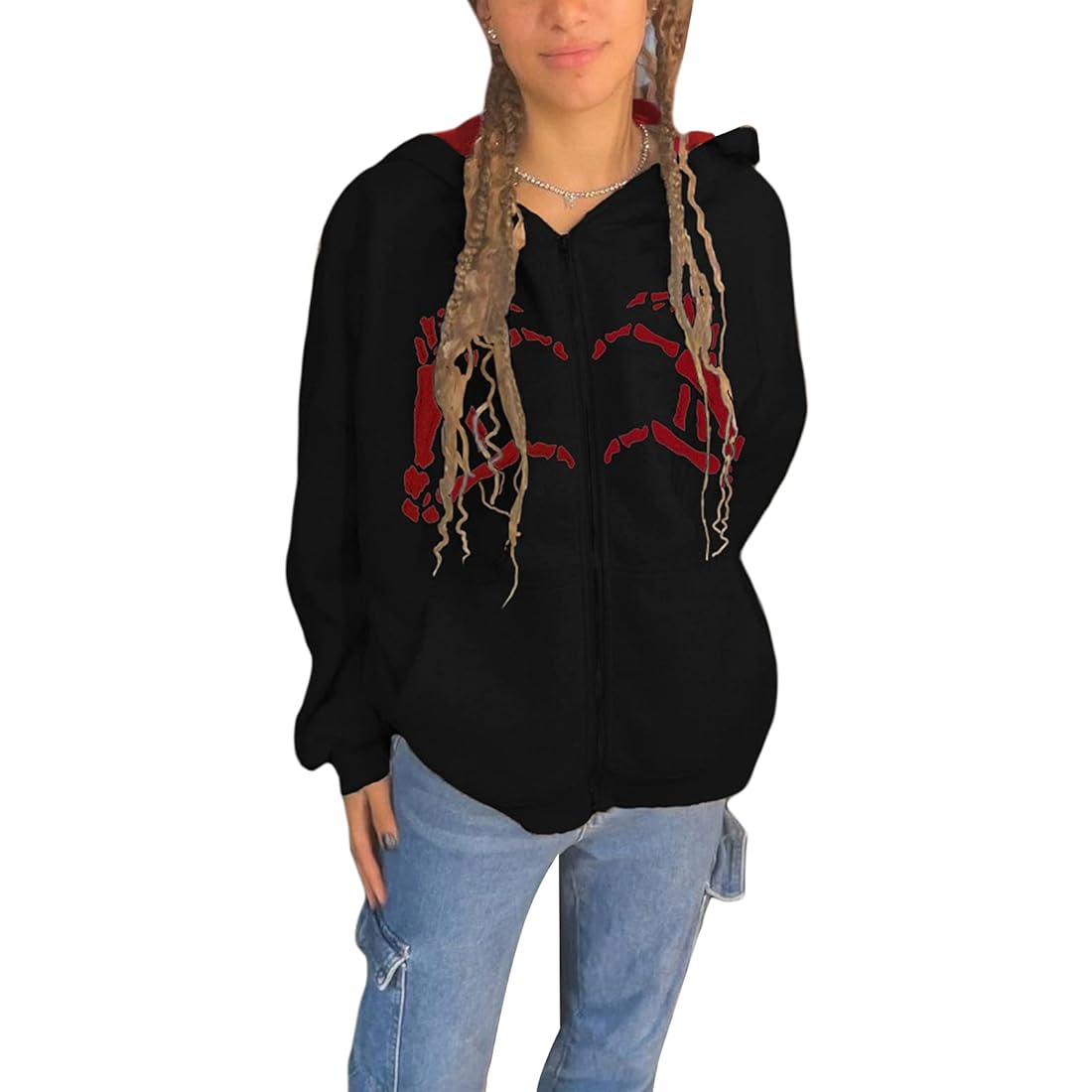 Buy Women Y2k Zip Up Sweatshirt Hoodie Vintage Graphic Print